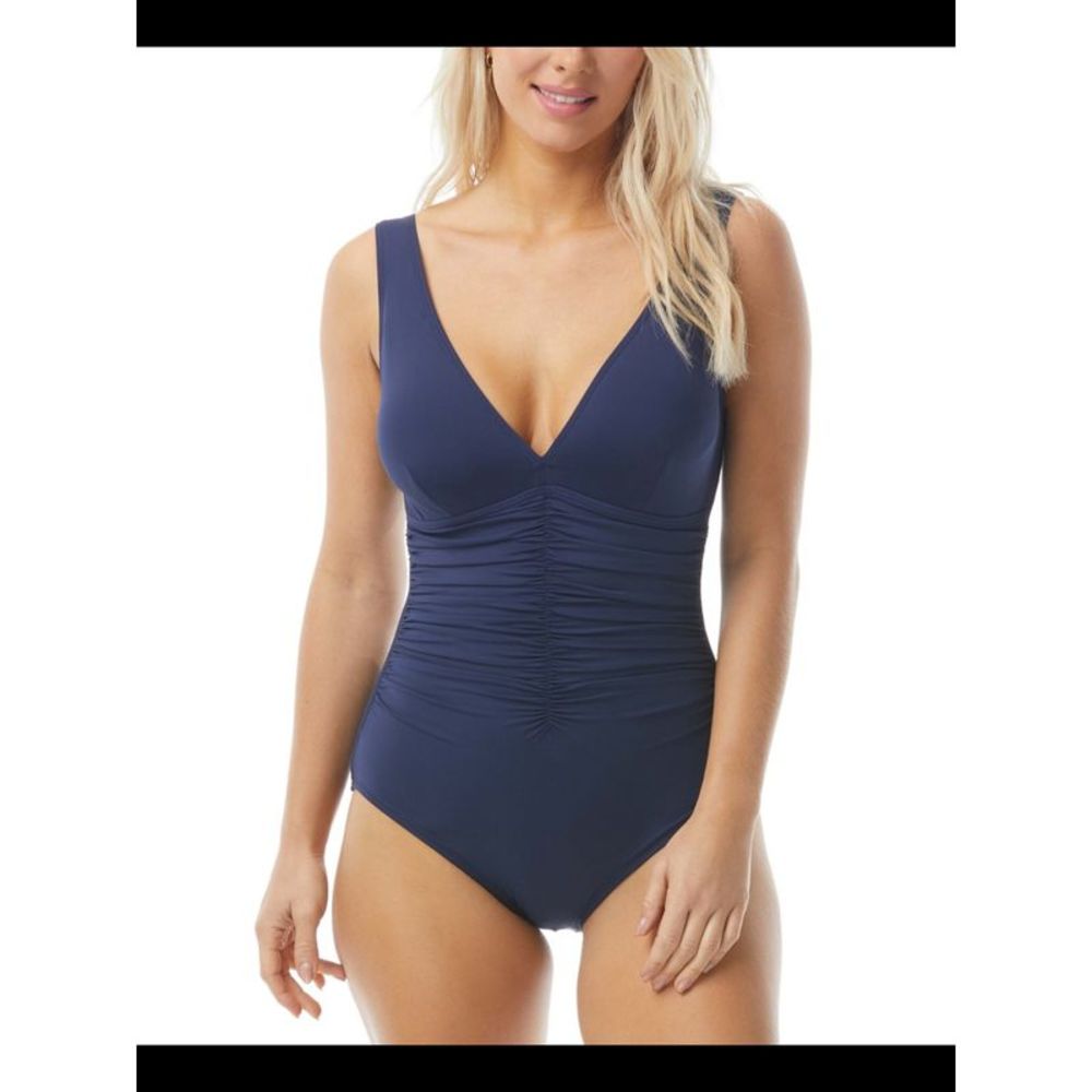 CONTOUR Women's Blue Pull On Shaping Contours Solitare One Piece Swimsuit 12 36C
